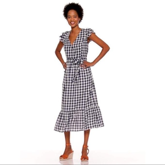 Old Navy Ruffle-Sleeve Gingham Waist-defined Tie Waist Midi Dress Size L - Picture 4 of 11